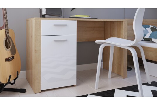 Skrivbord Sitar 120 cm med Oppbevaring Lås + Skap Eik/Hvit