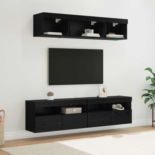 TV veggenheter med LED med LED 5 pcs Svart Eik 80 x 30 x 40 cm TV veggenheter med LED med LED 5 pcs Svart Eik 80 x 30 x 40 cm