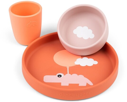 Done by Deer ™ Silikon servisesett Happy clouds papaya