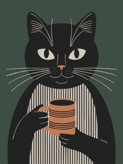 Namly Design Plakat Katt med Kaffekopp POSTERP0JELP