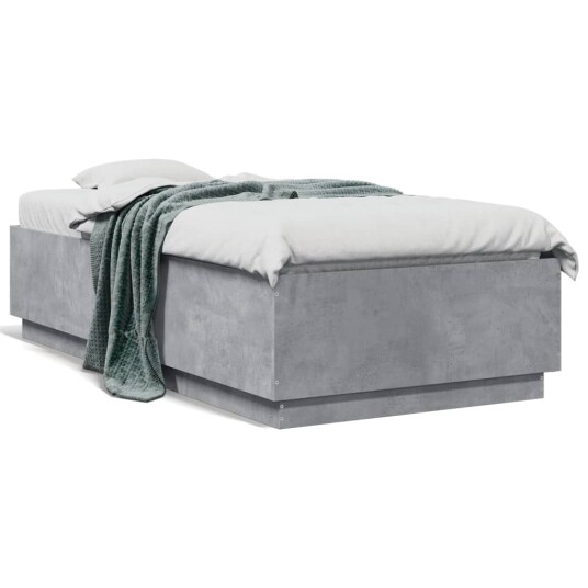  Sengeramme med LED-lys betonggrå 90x190 cm konstruert tre 8721012273986