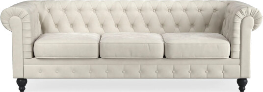 Chesterfield Lyx 3 seter Fløyelssofa – Dyp sofa Beige / Hvit / Lys Chesterfield Lyx 3 seter Fløyelssofa – Dyp sofa Beige / Hvit / Lys