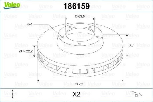 VALEO 186159 Bremseskive VALEO 186159 Bremseskive