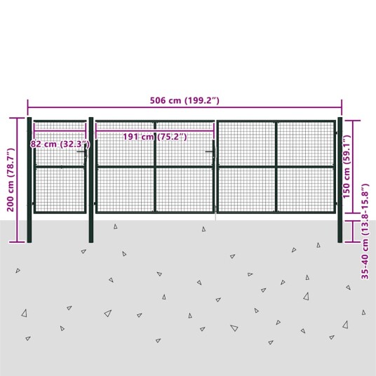vidaXL Hageport stål 500x150 cm grønn