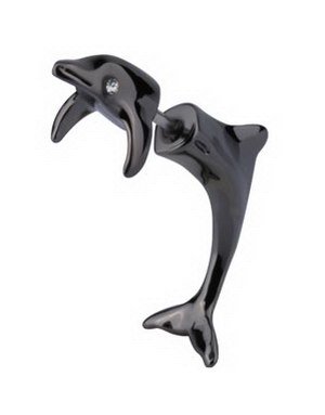 Fake Piercing med 3D formet Delfin Svart