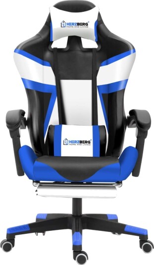 Herzberg HG 8082: Trefarget spill  og kontorstol med T form aksentblått