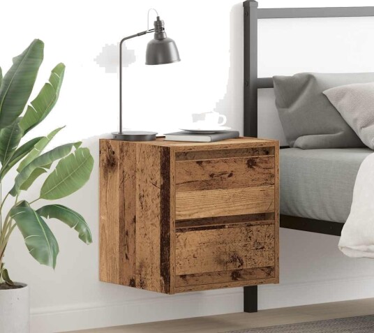Veggmonterte nattbord 2 stk gammelt tre 38x34x40 cm