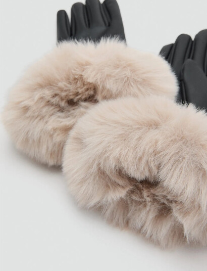 Mango Combined Hair Gloves Black S Mango Combined Hair Gloves Black S