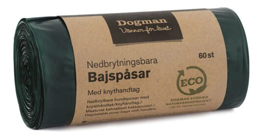Dogman Nedbrytbare Hundeposer 60pk Grønn med Knytehåndtak