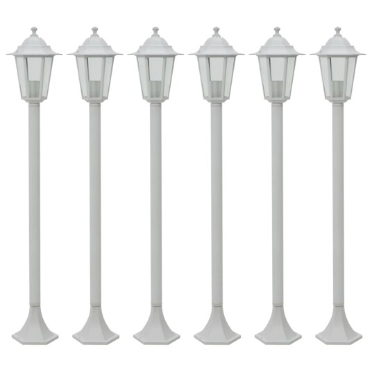 Hagelyktestolpe E27 110 cm 6 stk aluminium hvit