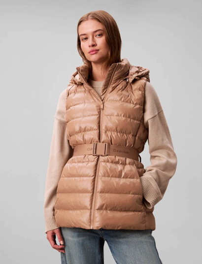 Calvin Klein Belted Lightweight Puffer Vest - Beige - XL
