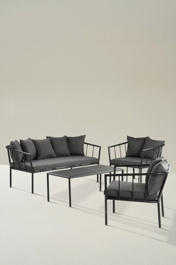 Jotex Loungemøblement 4 Deler Polyeterskum/Aluminium/Polyester Svart/mørk grå puter MENTON 1572869030