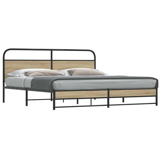 Sengeramme i metall uten madrass røkt eik 193x203 cm 8721158549556