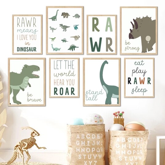 Plakater Dinosaurer / sett med 8