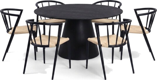 Siena Spisegruppe rund 150 cm Svart med 6 Winston spisestoler Svart