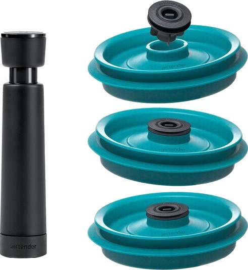 Airtender Sett: 3 lokk 1 pumpe 3 stoppers grønn Airtender Sett: 3 lokk 1 pumpe 3 stoppers grønn