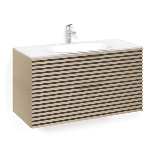 Macro Design Crown Stripe Servantskap 2-skuff - med Glasservant Eik / 100cm Glass Edge Hvit Macro Design Crown Stripe Servantskap 2-skuff - med Glasservant Eik / 100cm Glass Edge Hvit