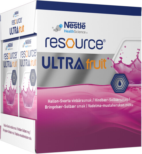 Resource Ultra Fruit næringsdrikk bringebær-solbær 4x200 ml Resource Ultra Fruit næringsdrikk bringebær-solbær 4x200 ml