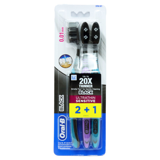 Oral B Extra Soft tannbørster 3 pcs. UltraThin Black UltraThin Sensitive
