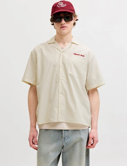 Jack & Jones Jormenton Poplin Stripe Resort Shirt Ss Cream L