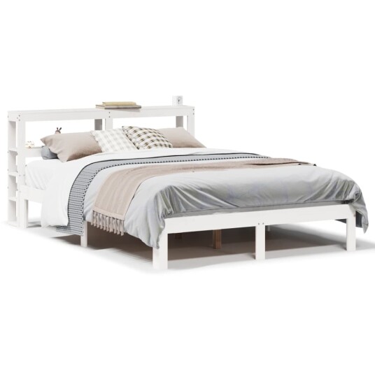 Sengeramme med hodegavl hvit 140x190 cm heltre furu 3306040