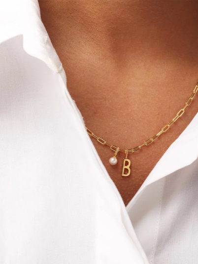 Design Letters Pearl Drop Charm 5mm Gold plated Gull ONE SIZE
