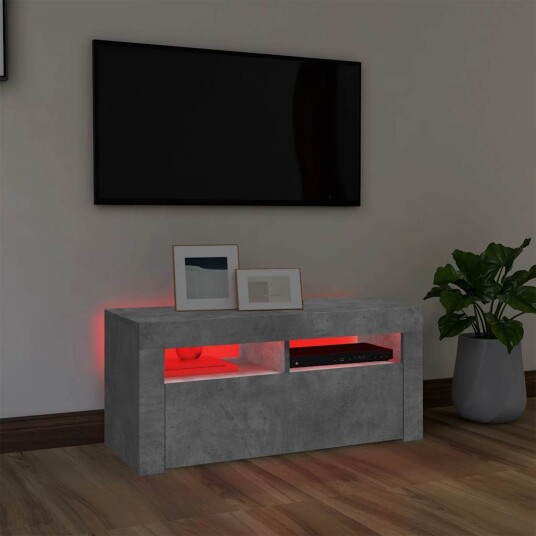 vidaXL TV-benk med LED-lys betonggrå 90x35x40 cm