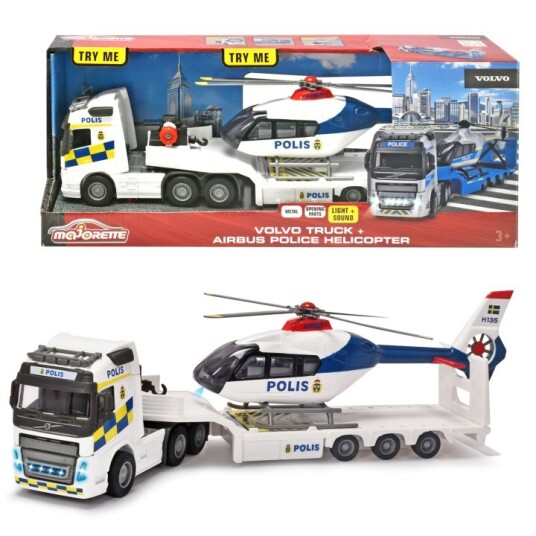 Majorette Volvo FH-16 Svensk Polislastbil + Helikopter