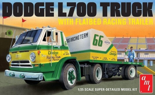 AMT 1/25 Dodge L700 Truck w/Flatbed Racing Trailer 1966