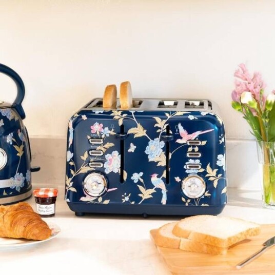 Laura Ashley Elveden 4-skivers brødrister med bagelfunksjon Blå/Sølv