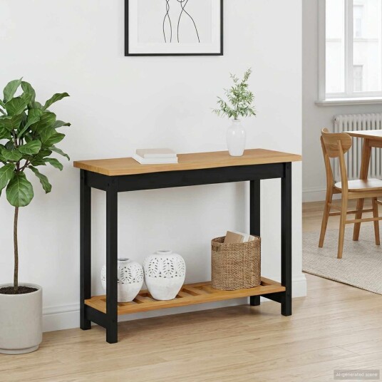 VidaXL Konsollbord med hylle EKAI Svart 112 x 35 x 76 cm Heltre furu