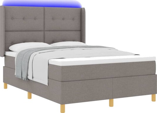  Seng med Madrass og LED Taupe 140x190 cm Stoff
