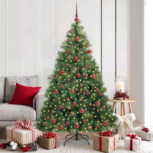 Kunstig juletre med 300 LED med stativ grønn 180 cm PE og PVC Kunstig juletre med 300 LED med stativ grønn 180 cm PE og PVC