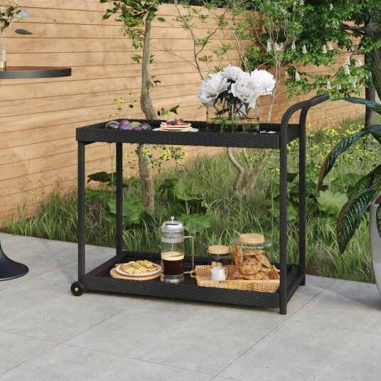 Serveringsvogn svart 100x45x83 cm polyrotting 316666 Serveringsvogn svart 100x45x83 cm polyrotting 316666
