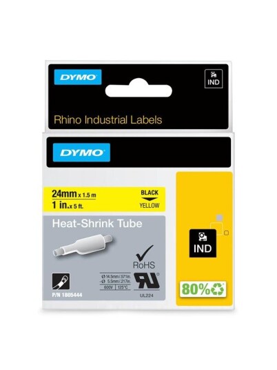DYMO Rhino krympestrmpe, 19 mm x 1.5 m, sort p gul DYMO Rhino krympestrmpe, 19 mm x 1.5 m, sort p gul