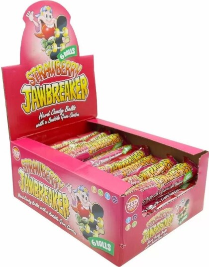 24 stk 6 pk Zed Jawbreaker med Jordbær Smak og Kjerne av Tyggegummi   Hel Eske 1188 gram