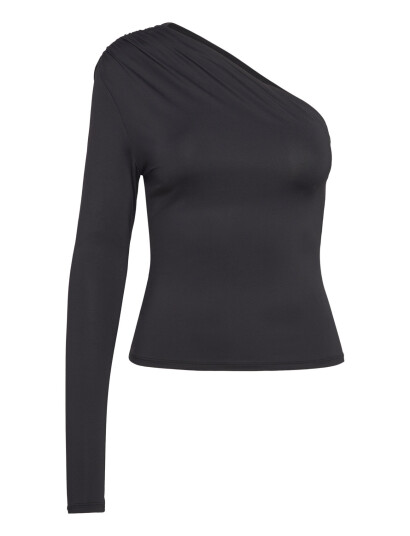 Monki Draped One-Shoulder Nylon Top - Black - XXS