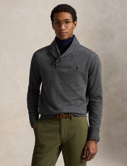 Polo Ralph Lauren Luxury Jersey Shawl Collar Pullover Grey XL