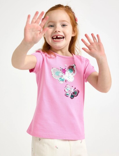 Lindex Top Ss Butterfly Flipsequins Pink 122 Lindex Top Ss Butterfly Flipsequins Pink 122
