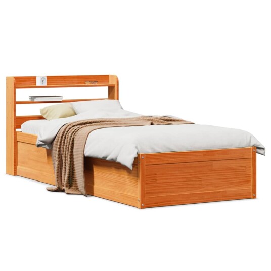 Sengeramme med hodegavl voksbrun 90x200 cm heltre furu 3307094