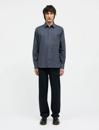 Mads Nørgaard Cotton Flannel Stripe Sune Shirt - Navy - XL Mads Nørgaard Cotton Flannel Stripe Sune Shirt - Navy - XL