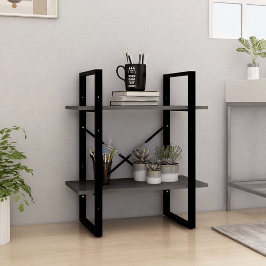 vidaXL Bokhylle 2 niv?er gr? 60x30x70 cm heltre furu