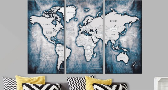 Tavle World Map: Ink Triptych 120X80 Artgeist sp. z o. o.