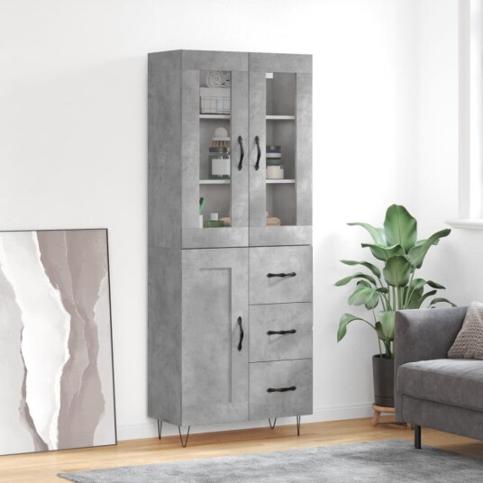 vidaXL Highboard betong grå 69,5x34x180 cm konstruert tre 8720845481155