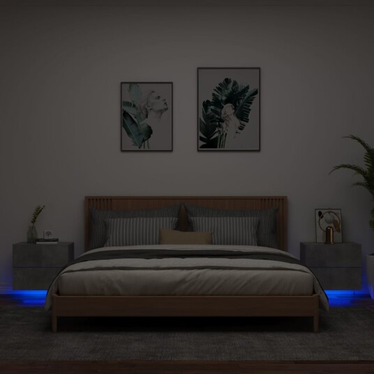  Vegghengte nattbord med LED-lys 2 stk betonggrå 8721012254039