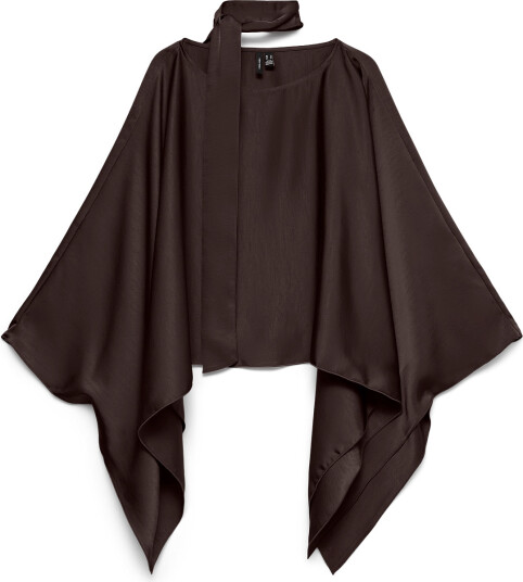 Vero Moda Vmmiro Langermet Bluse med Capeeffekt i Brun, Størrelse M Vero Moda Vmmiro Langermet Bluse med Capeeffekt i Brun, Størrelse M