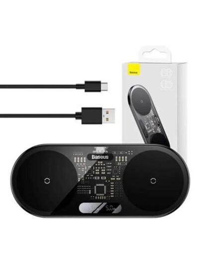 Baseus 20W Dual Qi Trådløs Lader med LED-Display - Sort Baseus 20W Dual Qi Trådløs Lader med LED-Display - Sort