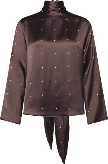 Topshop Tsdawla Ls Satin Scarf Tie Top Wvn   Brown   42