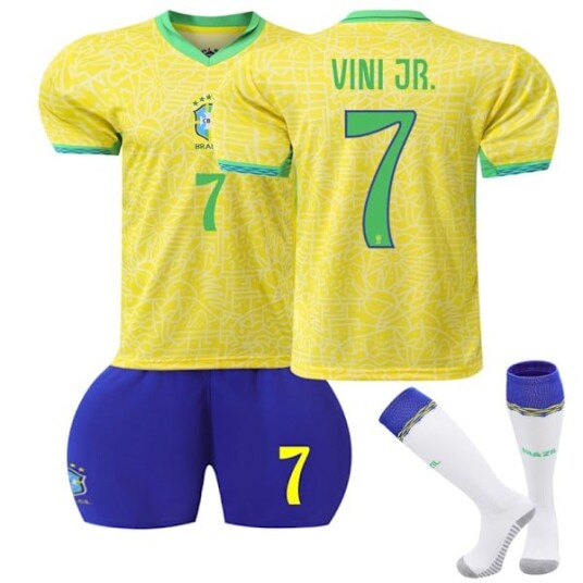 2024 2025 Brasil Hjemme Barn Fotballtrøye #7 Vinicius Vini JR Perfekt 28