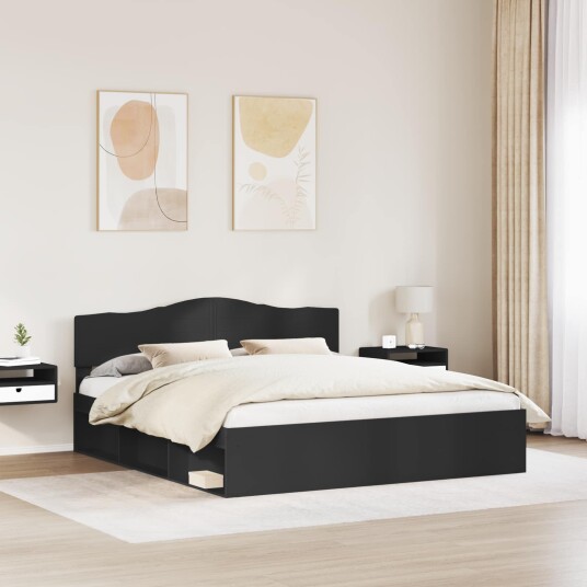 Sengestamme med hodegjerde Svart 200 x 200 cm Massiv furu Sengestamme med hodegjerde Svart 200 x 200 cm Massiv furu